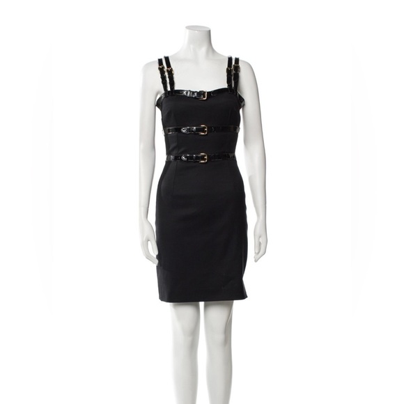 DOLCE & GABBANA Black Patent Buckle Strap Bondage Sexy Mini Dress 38 US 2 XS - Picture 1 of 4